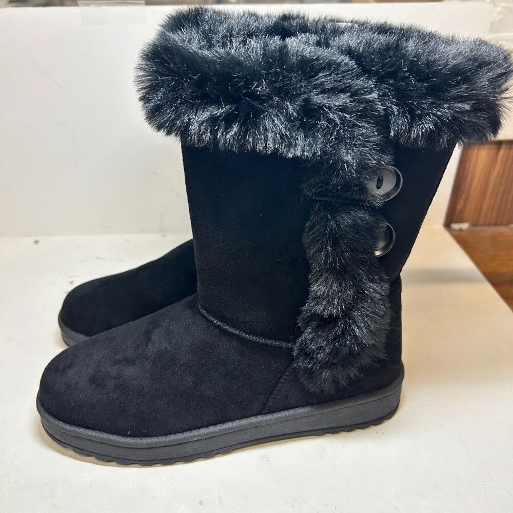 Sugar Womens 6 M Black Marty Faux Fur Fuzzy Lined Pull On Boots NIB MM5
